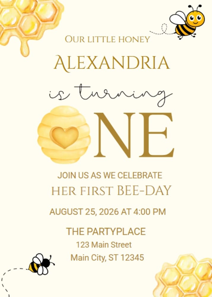 Honey 1st Bee-day First Birthday Invitation Kids Invitation