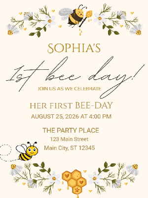 Honey Bee 1st Bee-day First Birthday Invitation Kids Invitation
