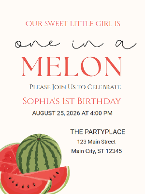 One in a Melon First Birthday Kids 1st Birthday Invitation