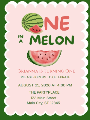 One in a Melon 1st Birthday Invitation