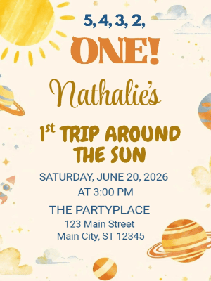 First trip around the Sun Space Kids 1st Birthday Invitation