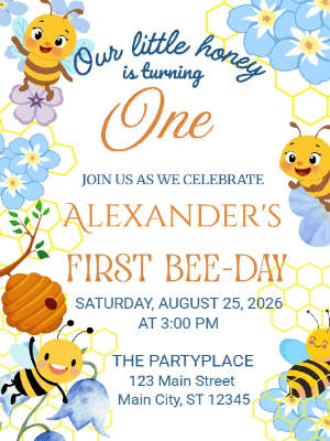 Honey 1st Bee-day First Birthday Invitation Kids Invitation Spring Floral Invitation