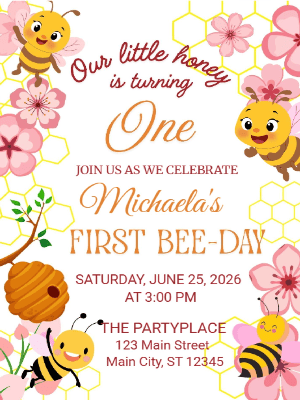 Honey 1st Bee-day First Birthday Invitation Kids Invitation Spring Floral Invitation