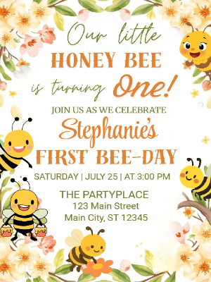 Honey 1st Bee-day First Birthday Invitation Kids Invitation Spring Floral Invitation