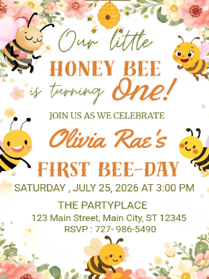 Honey 1st Bee-day First Birthday Invitation Kids Invitation Spring Floral Invitation