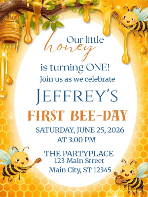Honey 1st Bee-day First Birthday Invitation Kids Invitation Spring Invitation