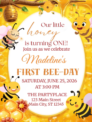Honey 1st Bee-day First Birthday Invitation Kids Invitation Spring Invitation