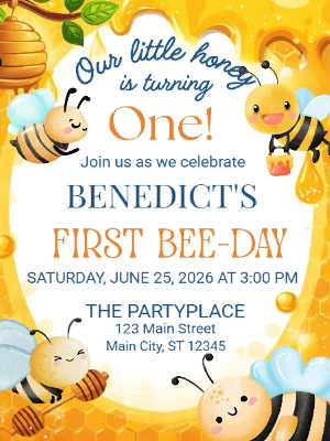 Honey 1st Bee-day First Birthday Invitation Kids Invitation Spring Invitation