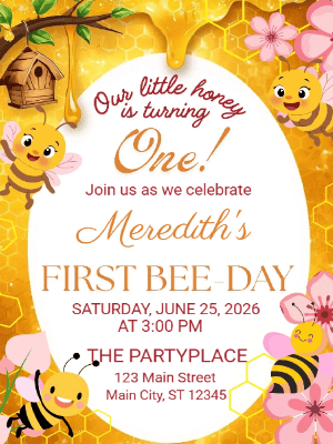 Honey 1st Bee-day First Birthday Invitation Kids Invitation Spring Floral Invitation
