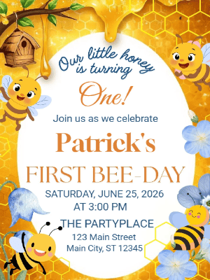 Honey 1st Bee-day First Birthday Invitation Kids Invitation Spring Floral Invitation