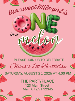 One in a Melon First Birthday Kids 1st Birthday Invitation