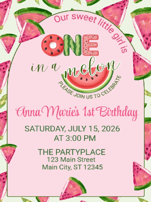 One in a Melon First Birthday Kids 1st Birthday Invitation Coquette First Birthday Invitation customizable template