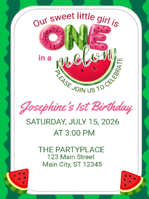 One in a Melon First Birthday Kids 1st Birthday Invitation Coquette First Birthday Invitation customizable template