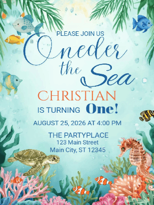 One-der the Sea 1st Birthday Invitation Kids Invitation