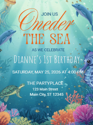 One-der the Sea 1st Birthday Invitation Kids Invitation
