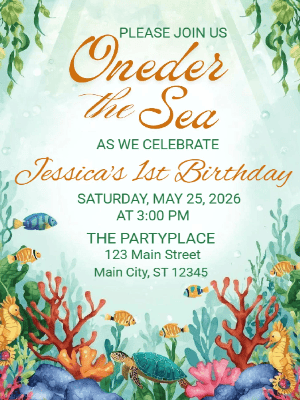 One-der the Sea 1st Birthday Invitation Kids Invitation