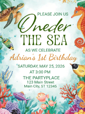 One-der the Sea 1st Birthday Invitation Kids Invitation