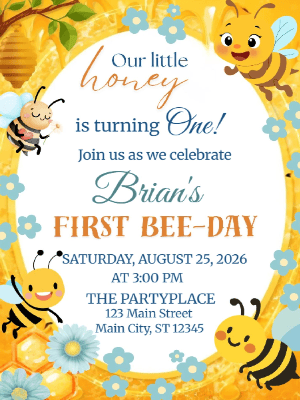 Honey 1st Bee-day First Birthday Invitation Kids Invitation Spring Invitation