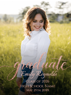 Elegant Rose Gold Graduate Announcement with Photo