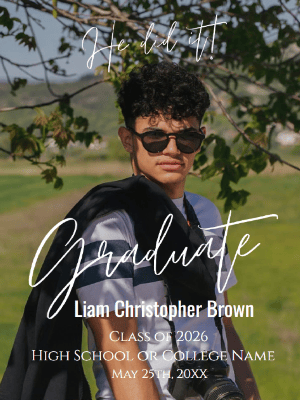 Elegant Modern He did it Graduate Announcement with Photo
