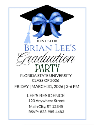 Elegant Minimalist Black Blue Cap Graduation Party Invitation customizable template