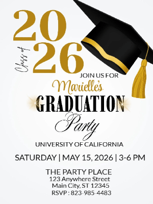 Elegant Minimalist Black Gold Cap Graduation Party Invitation customizable template