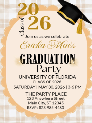 Elegant Minimalist Brown Gingham Graduation Party Invitation customizable template