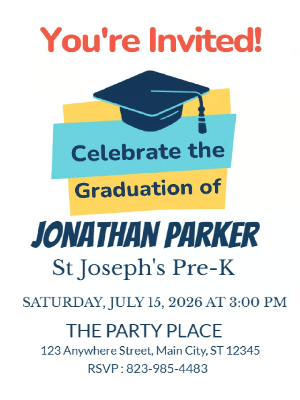 Kindergarten Preschool Graduation Invitation Kids Graduation Party Invitation