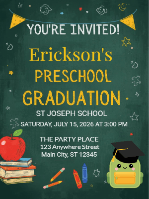 Kindergarten Preschool Graduation Invitation Kids Graduation Party Invitation
