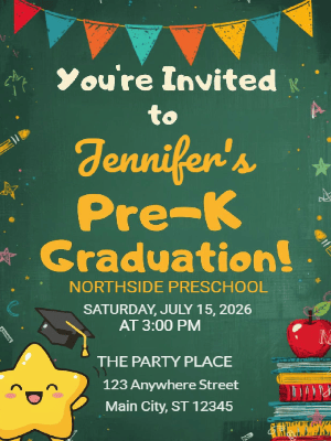 Kindergarten Preschool Graduation Invitation Kids Graduation Party Invitation