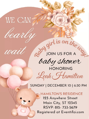 We Can Bearly Wait Baby Shower Invitation Balloon Floral Baby Shower Invitation