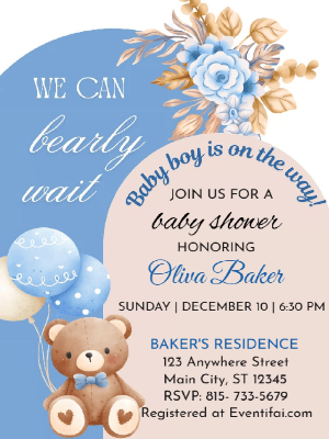 We Can Bearly Wait Baby Shower Invitation Balloon Floral Baby Shower Invitation
