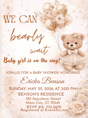 We Can Bearly Wait Baby Shower Invitation Purple Balloon Floral Baby Shower Invitation