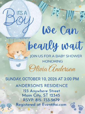 We Can Bearly Wait Baby Shower Invitation Boy Baby Shower