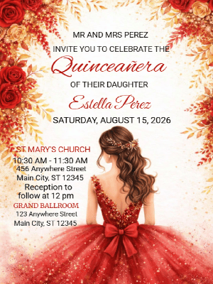 Quinceañera Elegant Red Floral Invitation customizable template