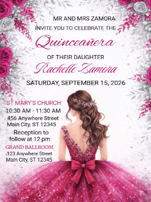 Quinceañera Elegance in Pink Fuchsia Invitation customizable template