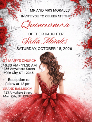 Quinceañera Elegance in Red and Silver Invitation customizable template