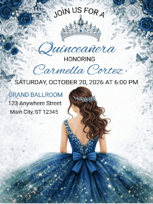 Quinceañera Elegance in Blue and Silver Invitation