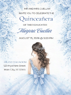 Quinceañera Icy Blue Elegance and Sparkling Florals INvitation