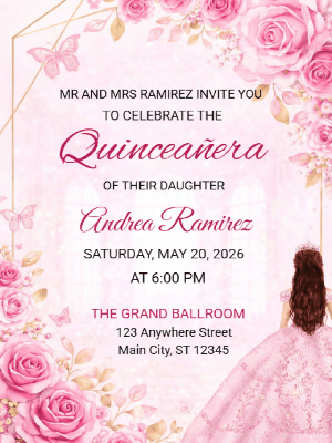 Quinceañera Elegance in Pink and Gold Invitation customizable template