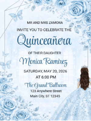Quinceañera Icy Blue Serenity and Grace Invitation customizable template