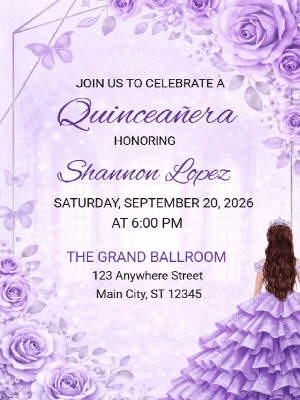 Quinceañera Lavender Elegance and Floral GraceInvitation Invitation customizable template