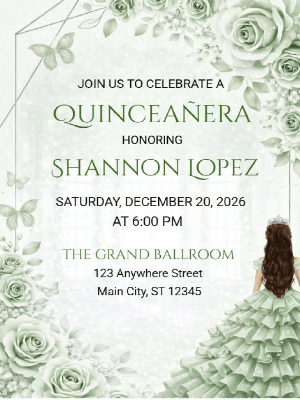 Quinceañera Elegant Sage Green Floral Invitation customizable template