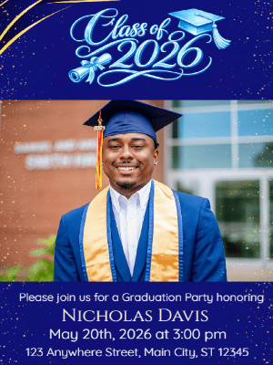 Elegant Blue Photo Graduation Invitation