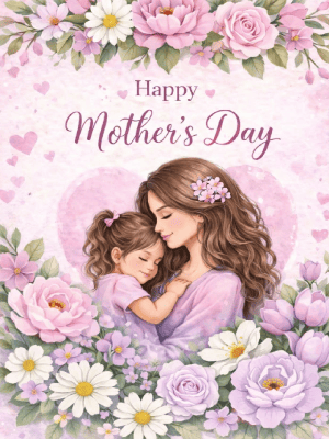 Mother's Day Greeting Card Simple White and Pink Florals