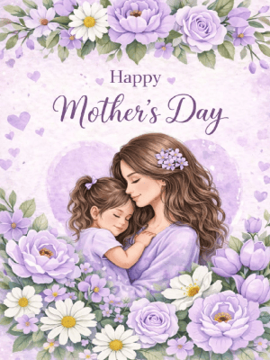 Mother's Day Greeting Card Simple White and Purple Florals