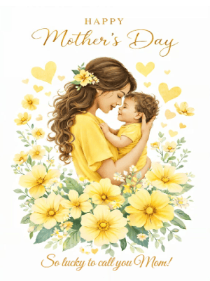 Mother's Day Greeting Card Simple White and Yellow Floral Greeting Card