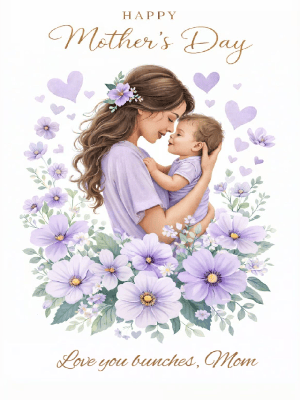 Mother's Day Greeting Card Simple White and Purple Floral Greeting Card