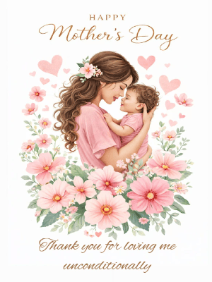 Mother's Day Greeting Card Simple White and Pink Floral Greeting Card