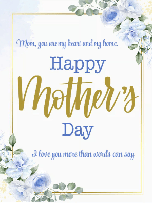 Simple Elegant White and Blue Floral Mother's Day Greeting Card